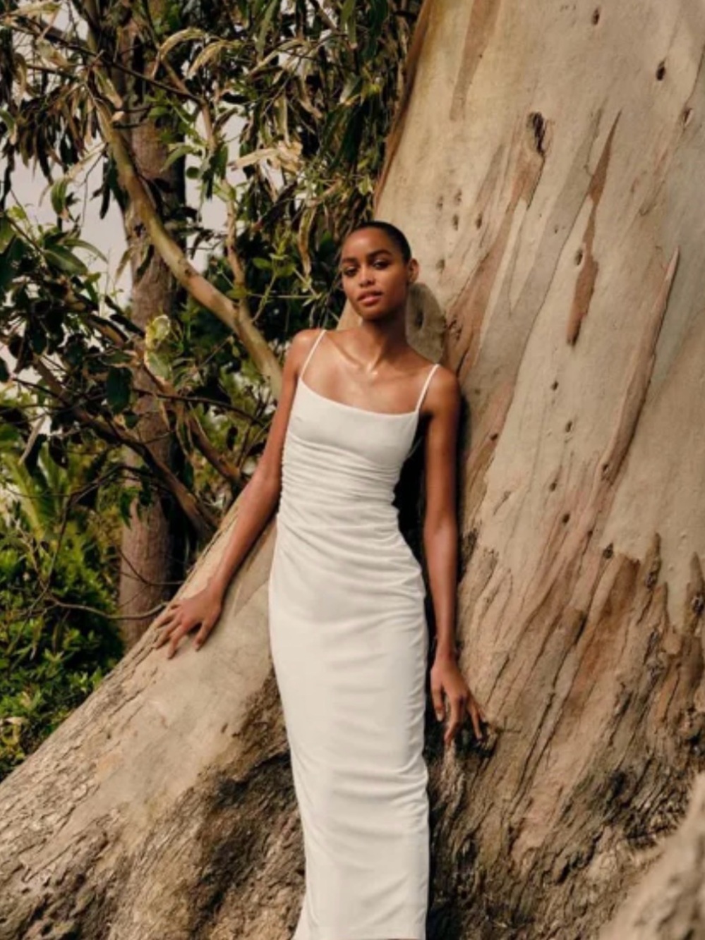 Zara white long draped open back dress